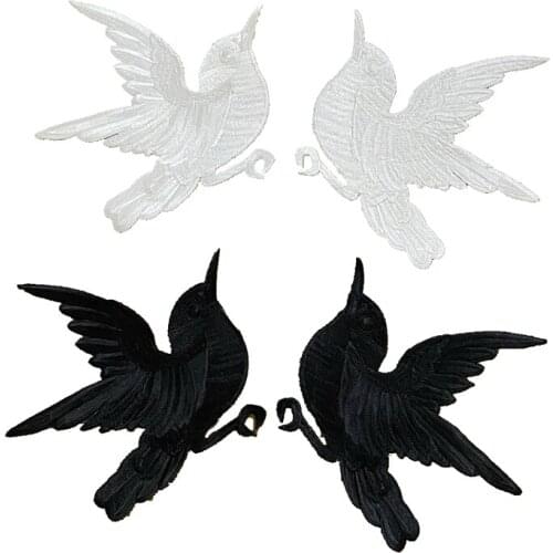 New Arrival 1 Set Black White Dove Embroidered Patches Iron on Birds Embroidery Patch for Clothes Jeans