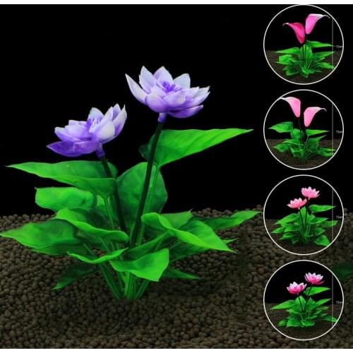 New Fish Tank Decoration Water Ficus Lotus Craft Gift Silk Flower Simulation Plastic Fake Water Grass Aquarium Accessories