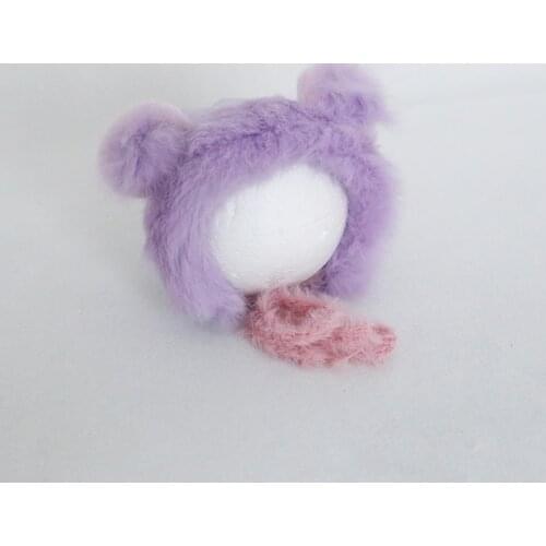 Newborn Teddy Bear Bonnet Photography Props Soft Cotton Newborn Hat Handmade Fabirc Bonnet Photo Props