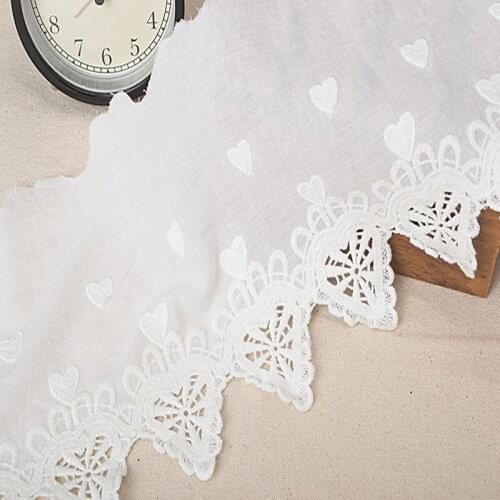 Wholesale lot 5yards white cotton embroidered heart Lace Trim wedding veil DIY Craft 17cm width -QX