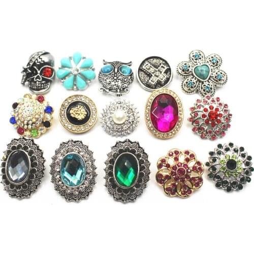 Mix 10pcs/lot Many Styles Rhinestone Elephant 18-22mm Alloy Snap Buttons Fit Women Snap Bracelets Watches Snap DIY Jewelry