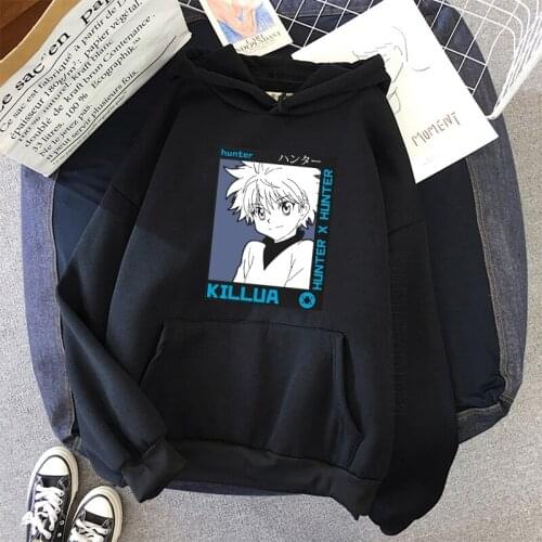HUNTER X HUNTER KILLUA Hoodies Plus Thick Warm Pullover Mens Daily Casual Letter Printed Hooded Tops Students Hooded Tops