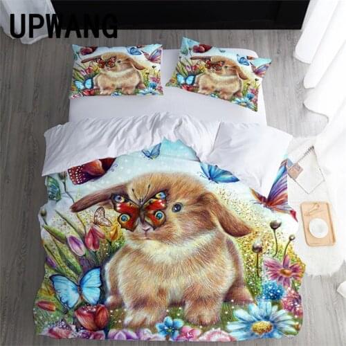 UPWANG 3D Bedding Set Rabbit Animal Printed Duvet/Quilt Cover Set Bedcloth with Pillowcase Bed Set Home Textiles #TZ01