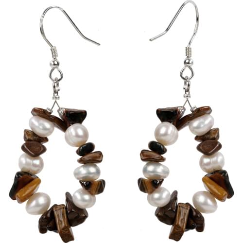 Yacq Natural Tigers Eye Pearl 925 Sterling Silver Drop Dangle Earrings Handmade Custom Jewelry Gifts for Women Mom Girls Wife