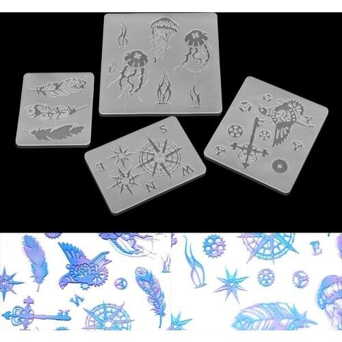 Bookmark Gear Bird Feather Silicone Mirror Mold Jellyfish Compass Resin Casting Molds for DIY Crystal Epoxy Resin Mould