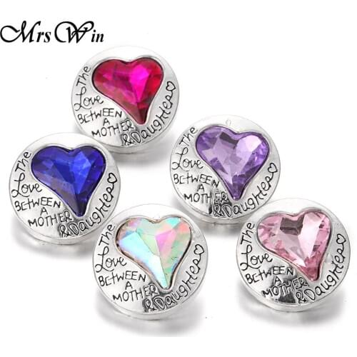 6pcs/lot High Quality Snap Jewelry Rhinestone Love Heart 18mm Snap Buttons fit snap bracelet for Mother Daughter Love