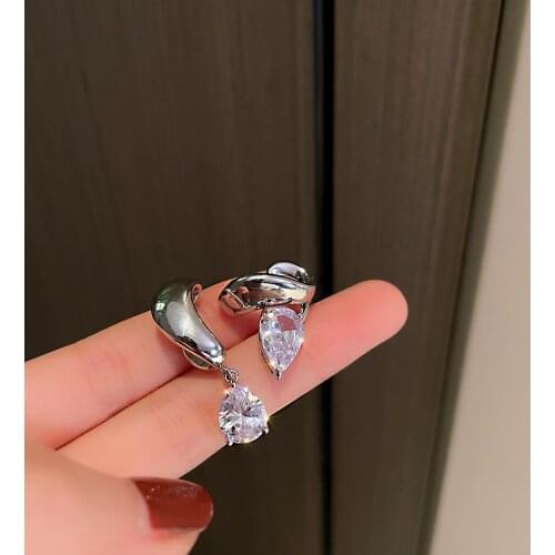 VSnow Only One Minimalist Waterdrop Rhinestone Irregular Metal Geometrical Clip Earrings for Women Fashion Earrings Jewelry