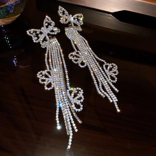 Exknl Butterfly Korean Animal Earrings for Women Statement Big Tassel Rhinestone Earrings Weddings Jewelry Accessories 2021 New