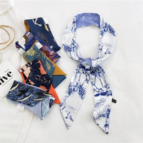 6*125cm Women Girl Hairscarf Hair Ribbon Scarf Ponytail Neck Ring Tie Print Flower Nerrow Long Hairband Bag Hat Accessories