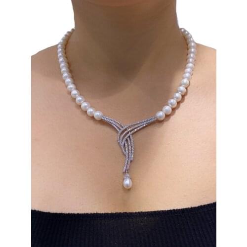 MaGümüş Watercourse Real Pearl Choker 925 Silver Necklace