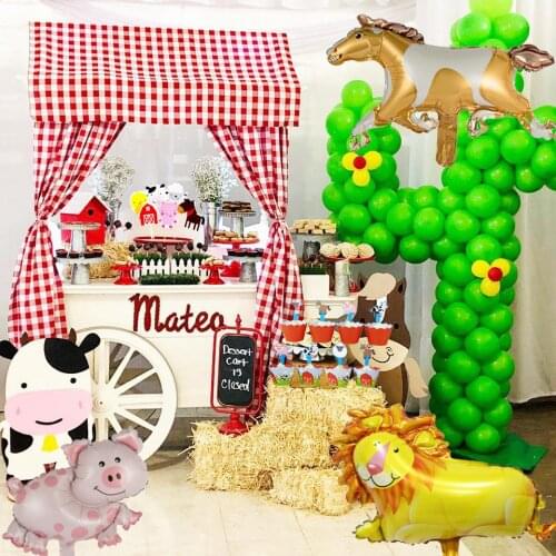1Set Farm Animal Foil Balloons Cow Pig Cake Topper Wrapper Horse Pet Walking Banner Kids Gift Birthday Party Decoration Supplies