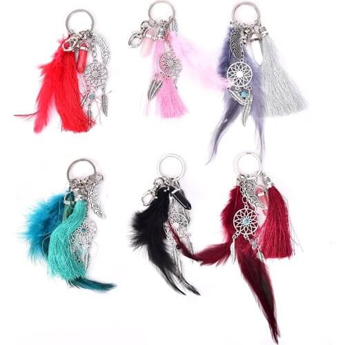 1pc Dream Catcher Keychain With Feathers Hanging Decoration Craft Gift Wind Window Car Hanging Decor Keyring Ornament