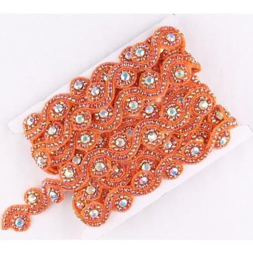 1Yard Hot Sew On Crystal Rhinestone Applique Trim Bridal Costume Beaded Trim Girl Wedding Rhinestone Button Trim Orange Color