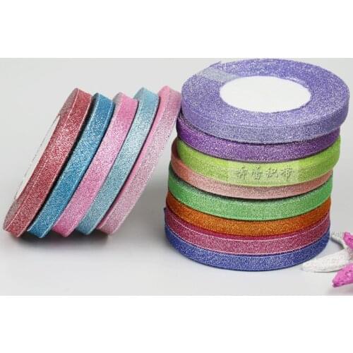 10pcs/lot 6mm 220m 42 Color Gold Silver Silk Ribbon Glitter Ribbons Christmas Gift Box Bow Flower Packaging Clothing Accessories