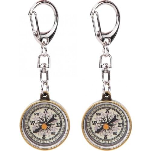 2PCS Mini Compass Vintage Survival Zinc Alloy Pocket Compass With Key Ring Camping Compass Keychain Trekking Navigation Tools