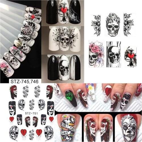 25 Sheets Halloween Party Nail Art Water Transfer Sticker for Nail Tips Decor Manicure