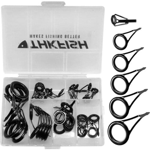 35pcs/box Fishing Rod Guides Repair Set Black Stainless Steel Fishing Pole Guide Ring 5mm-18mm Fishing Tip Tops DIY Kit