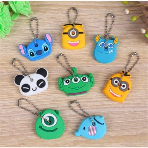 5 Pcs/Set Cute Cartoon Keychain Silicone Cat Dog Protective Key Case Cover for Key Control Dust Cap Holder Gift Women Key Chain