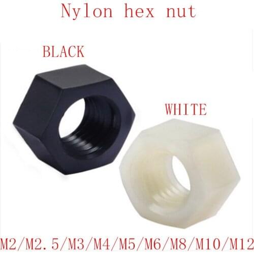 50Pcs/10PCS DIN934 M2 M2.5 M3 M4 M5 M6 M8 M10 M12 PA66 Nylon Hex Nut Hexagon Plastic Hex Nuts