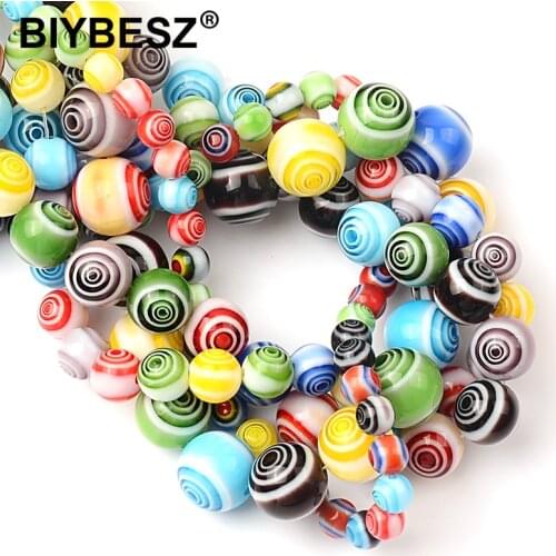 6/8/10/12MM Mixed Circle Ball Round Pattern Millefiori Lighting Glazed Glass Beads Bulk Craft Beads For Jewelry Making DIY