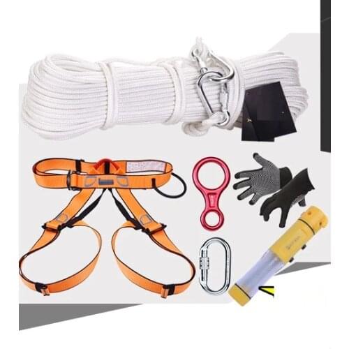 70--100M, 1100KG 8MM aerial work home life-saving tall building safety rope anti-fire steel wire rope harness, full set safe