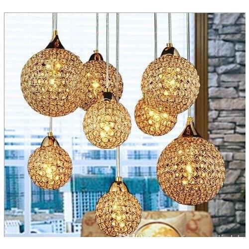 8heads Modern Golden K9 Crystal pendant lights with 8pcs E14 led bulb
