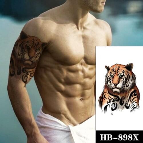 Watercolor Tiger Temporary Tattoo Stickers Green Eye Realistic Totem Fake Tattoos Waterproof Tatoos Arm Large Size for Women Men