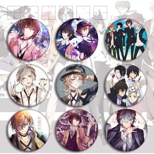 Anime Bungo Stray Dogs Tinplate Brooch Cosplay Dazai Osamu Cute Metal Badge Button Label Pins Collection for Bag Clothing Deco