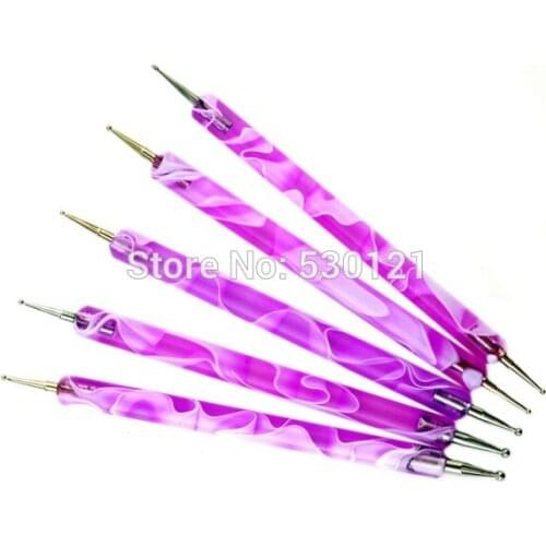 Free Shipping Hot Sales 5 Pcs /Set 2 Ways Nail Dotting Pen Painting Tool Nail Art Dotting Set