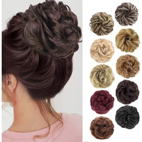Free Shipping Synthetic Messy Hair Bun Elastic Chignon With Elastic Rubber Band Hairpieces Messi For Women Donut Bun Ponytails