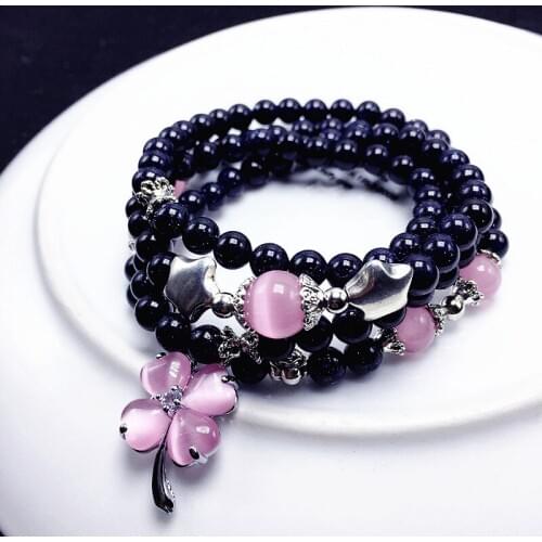 Blue sandstone bracelets108 beads multi-layered jewelry four-leaf clover lucky grass cabbage powder crystal opal women bracelet