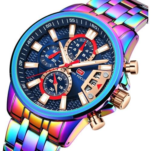 MINI FOCUS Military Steampunk Waterproof Quartz Watch Mens Sport Wristwatch Male Chronograph Clock Metal Belt Thanksgiving Gift