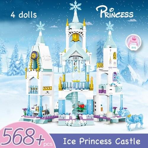 Girls Toys Building Blocks Set Princess Ice Castle Party Dream House Villa Crystal Horse Assembled Model Kids Birthday Gifts