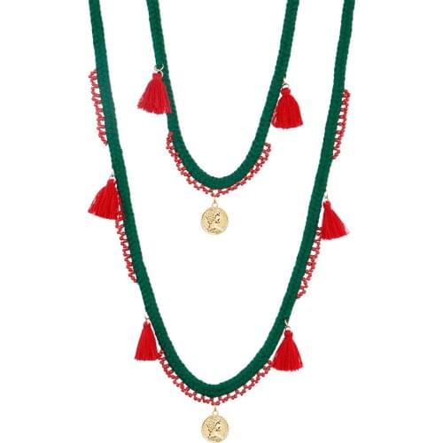 Pure Cotton Wire Double Layer Sweater Chain Beads 2020 Long Style Tassel Sweater Necklace Alloy Head Coin Pendant