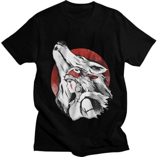 Princess Mononosuke Hime T-shirt Men Harajuku T Shirt Short Sleeve Cotton Japanese Anime Wolf Tshirt Unique Tee Top