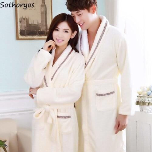 Robes Couples Winter Turn-down Collar Flannel Striped Printed Pockets Lace-up Coral Fleece Warm Long Sleepwear Womens Mens New