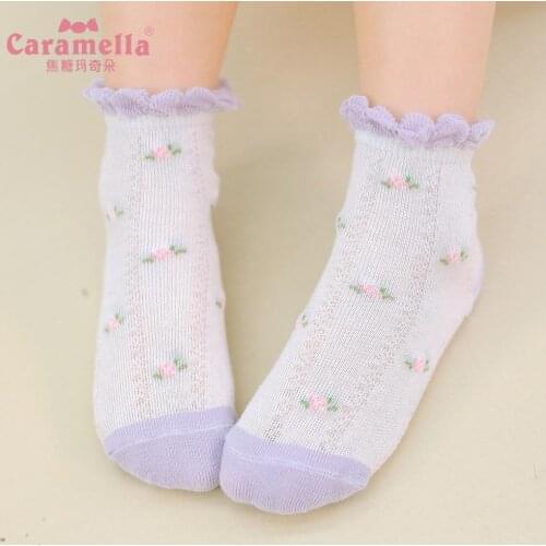 Caramella New Girls Cotton Socks Fashion Breathable Mesh Lace Welt Flower Kids Socks Baby Girl Summer High Quality Birthday Gift
