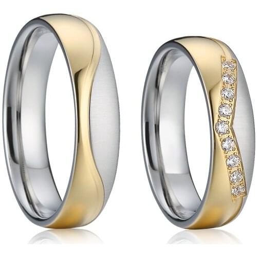 Cubic zirconia ring gold plated wedding band 1 Pair Love Alliance custom crown titanium couple rings for men and women