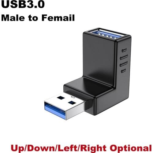 L Style USB 3.0 A Male To Female Adapter Connector For Laptop PC 90 Degree Left/Right/Up/Down Angled High-speed Transmission