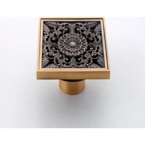 Copper Carved Flower Pattern Floor Drains Filter Covers European Antique Deodorant Core Floor Drain Strainers Whosale Or Retail