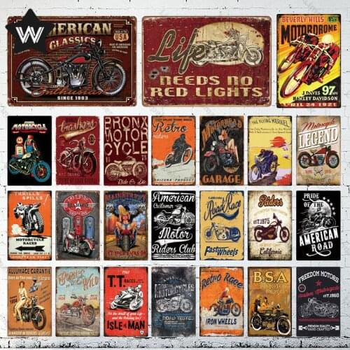 Motorcycle Metal Sign Vintage Wall Stickers Motorcycle Race Tin Plaque Metal Poster Retro Style Tinplate for Man Cave Club Decor