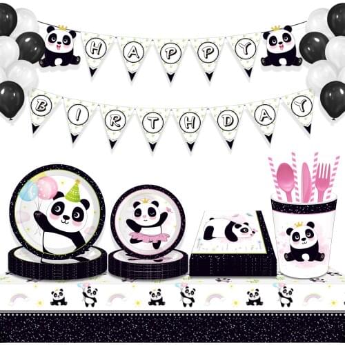 Cute China Panda Theme Baby Shower Party Disposable Tableware Sets Plates Cups Balloons Happy Birthday Party Suppllies Decors