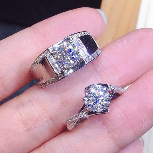 Fashion design AAA zircon diamonds gemstones rings for men women lover white gold silver color bague bijoux jewelry couple gifts