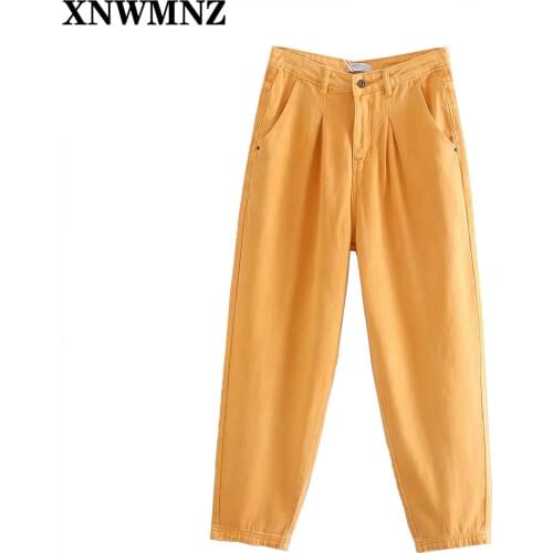 ZA fashion women loose harm jeans pants boy friend style long trousers pockets zipper loose high street female pants