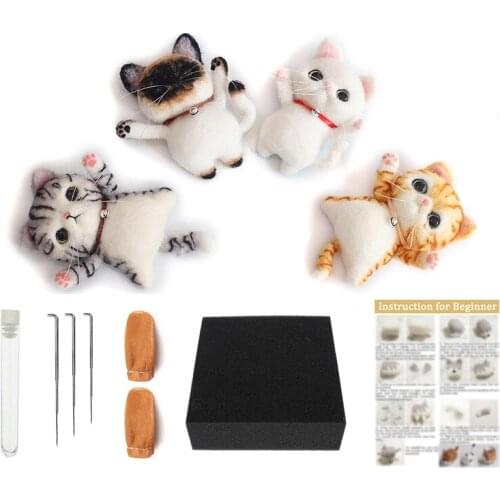 Brooch Cat Needle Felting Kit for Beginner, Contains Enough Felting Wool and Tools, English Manual