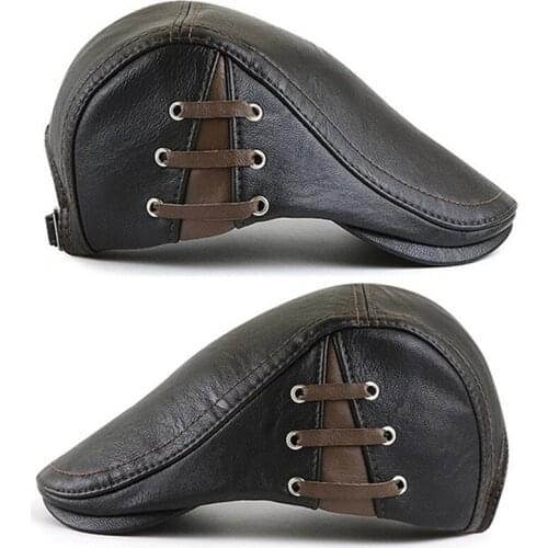 New 2020 Men Beret Hat Mens PU Leather Newsboy Cap Ivy Gatsby Flat Golf Driving Cap Hunting Hat Retro Solid Color Beret Caps