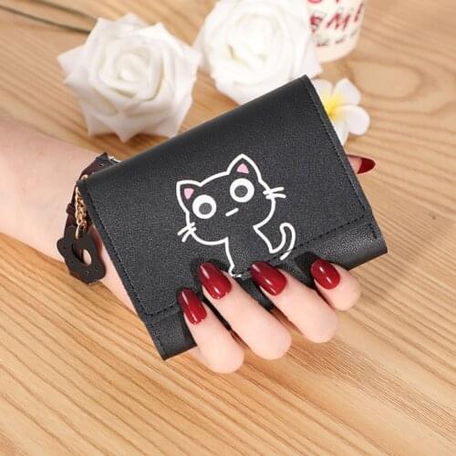 New Women Wallet Cute Cat Short Wallet Leather Small Purse Girls Money Bag Card Holder Ladies Female Hasp 2021 Fashion