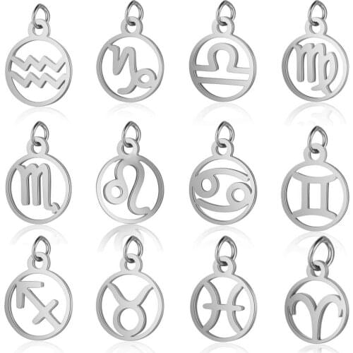 5 Pieces Stainless Steel Zodiac diy Jewelry Making Charm Wholesale Horoscope Necklace Pendant Constellation Charms for Bracelet