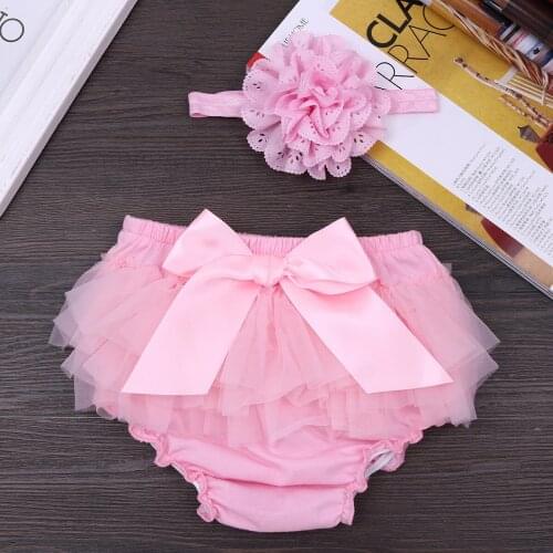 Toddler Baby Clothes Infant Girl Bowknot Ruffle Bloomer Flower Headband Set Nappy Underwear Baby Panty Diaper Newborn Short Pant