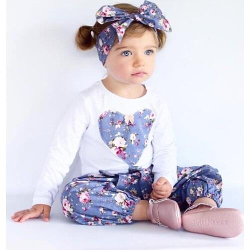 Newborn Clohting Girls Floral Outfits Toddler Long Sleeve T Shirt+ Pants+ Headband 3pc Suits Infant Clothes set